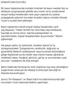 Anadolu Ajansı açıklama