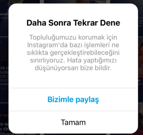 instagram daha sonra tekrar dene sorunu