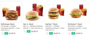 McDonalds menü fiyatları 